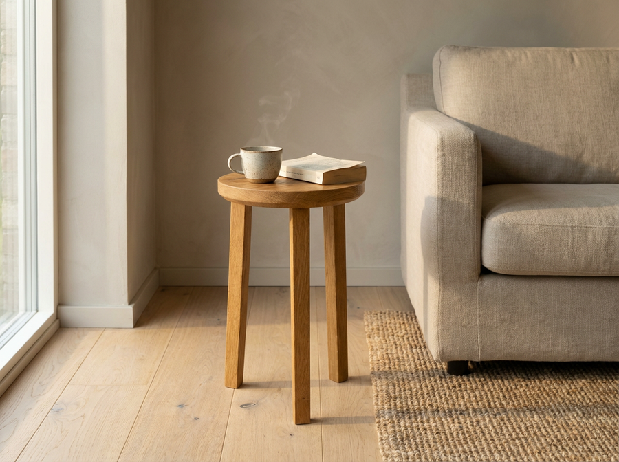 Beistelltisch Eiche massiv rund - sz1 neben dem sofa