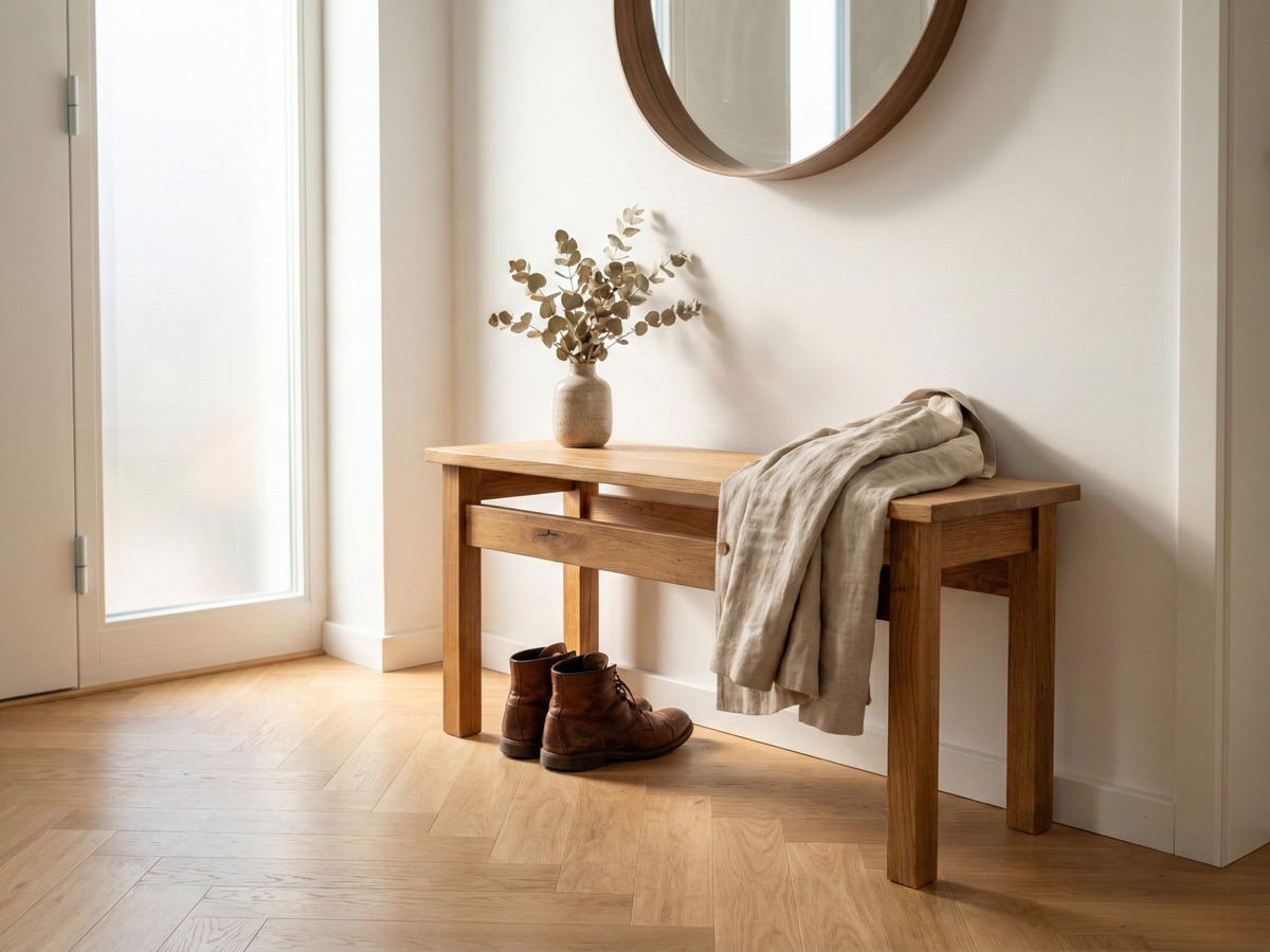 Holzpause Sitzbank aus Eiche mit Querstrebe